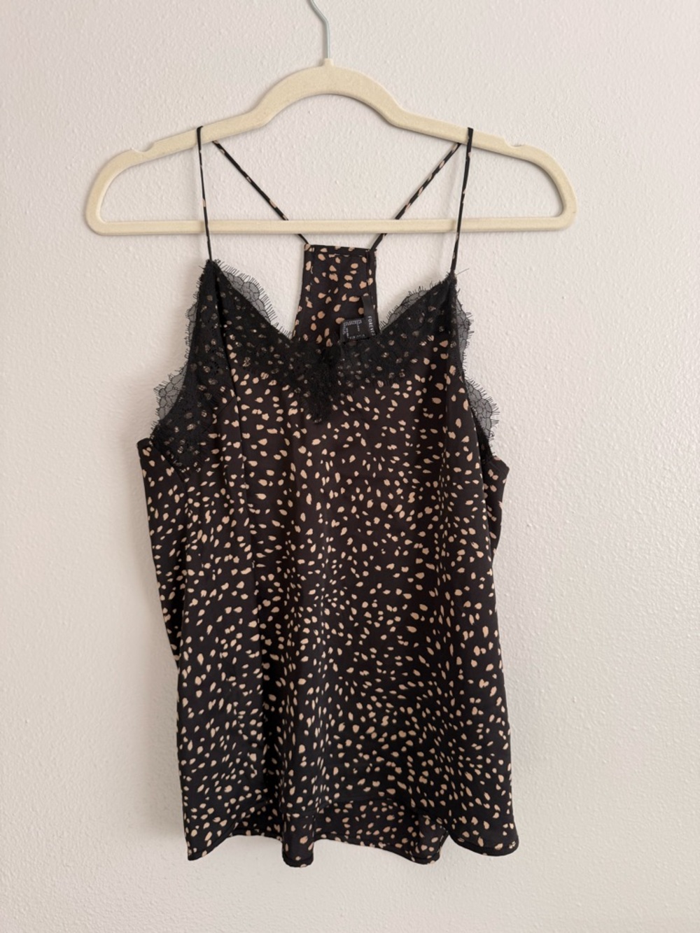 Forever 21 Black Cami with Tan Spot Print & Lace Trim